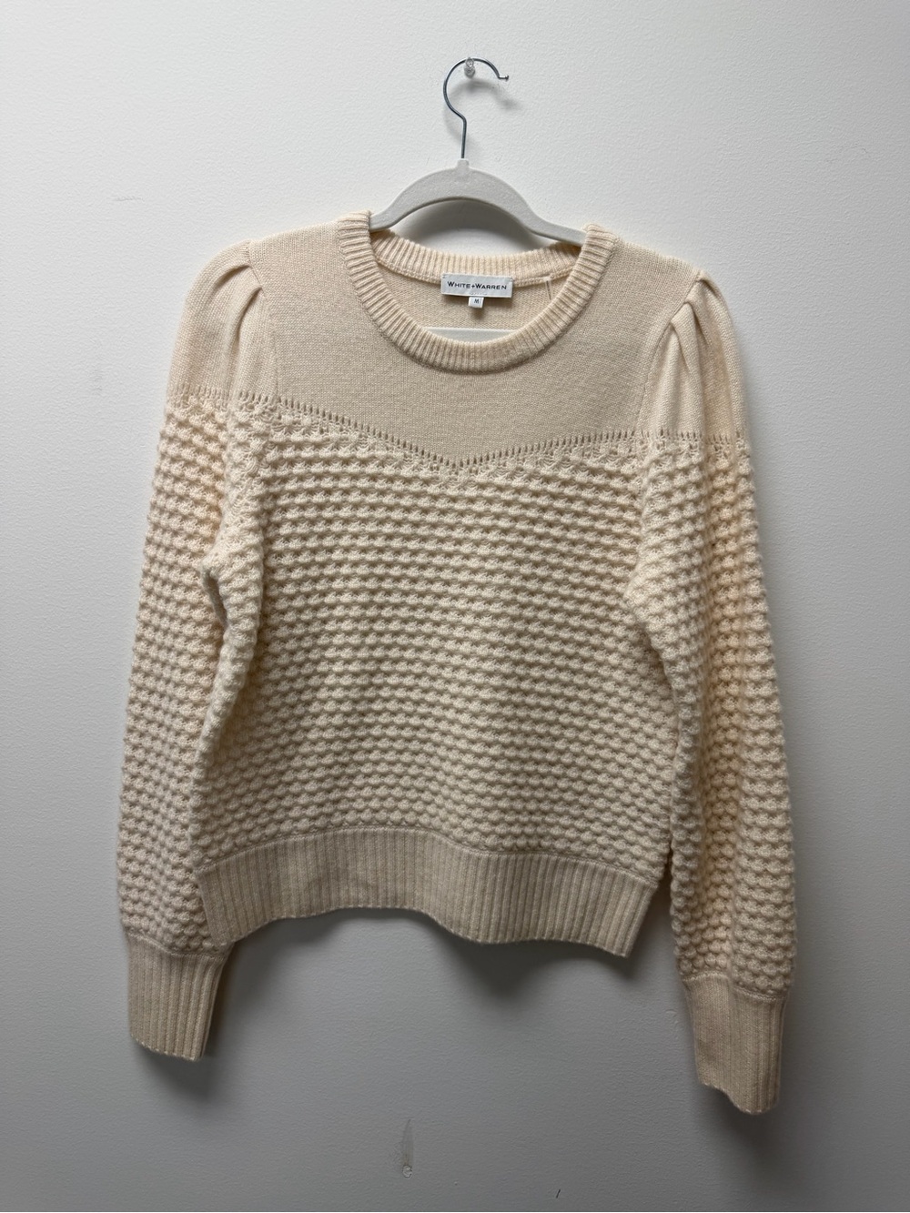 White + Warren Cream Textured Crewneck Sweater